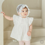 Prina 清爽白色花袖嬰兒上衣